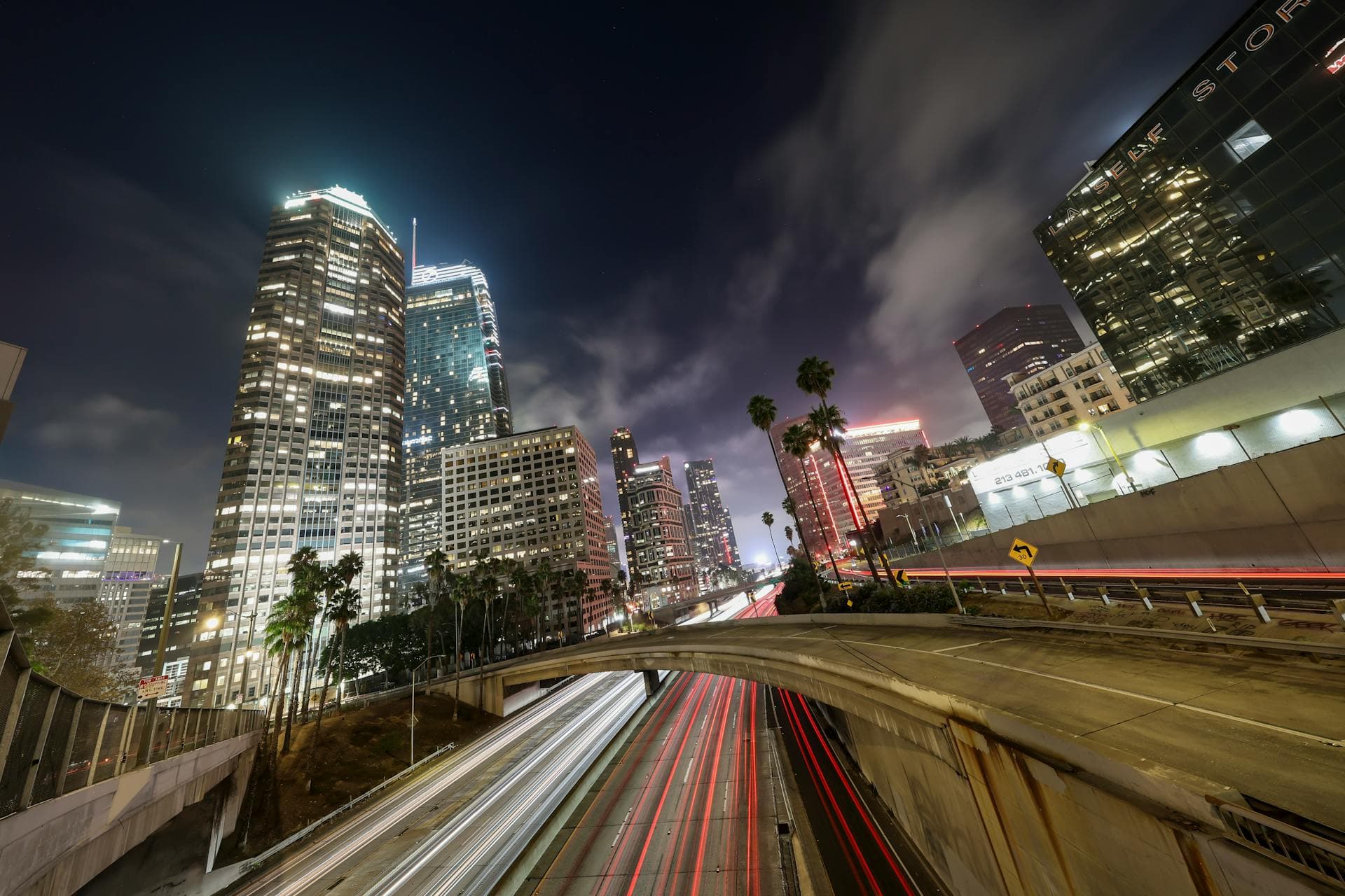 Downtown Los Angeles skyline at night
